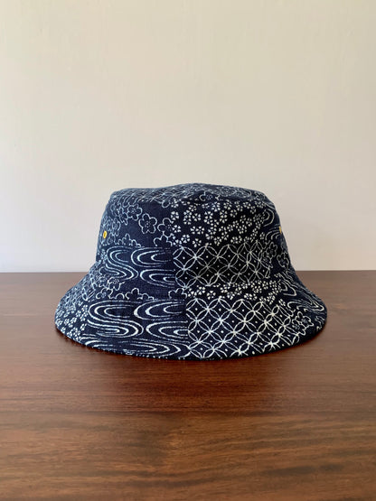 Indigo patchwork bucket hat
