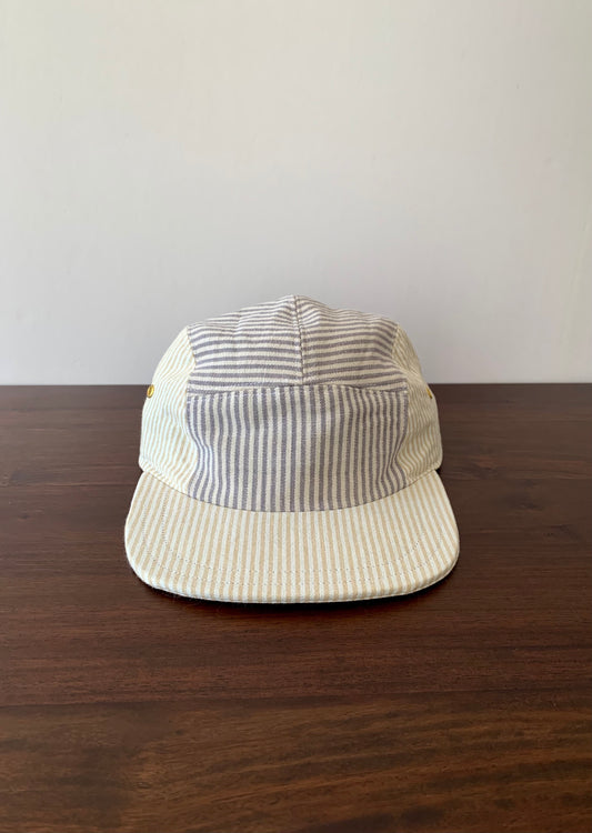 Mixed railroad stripe 5-panel hat, khaki brim