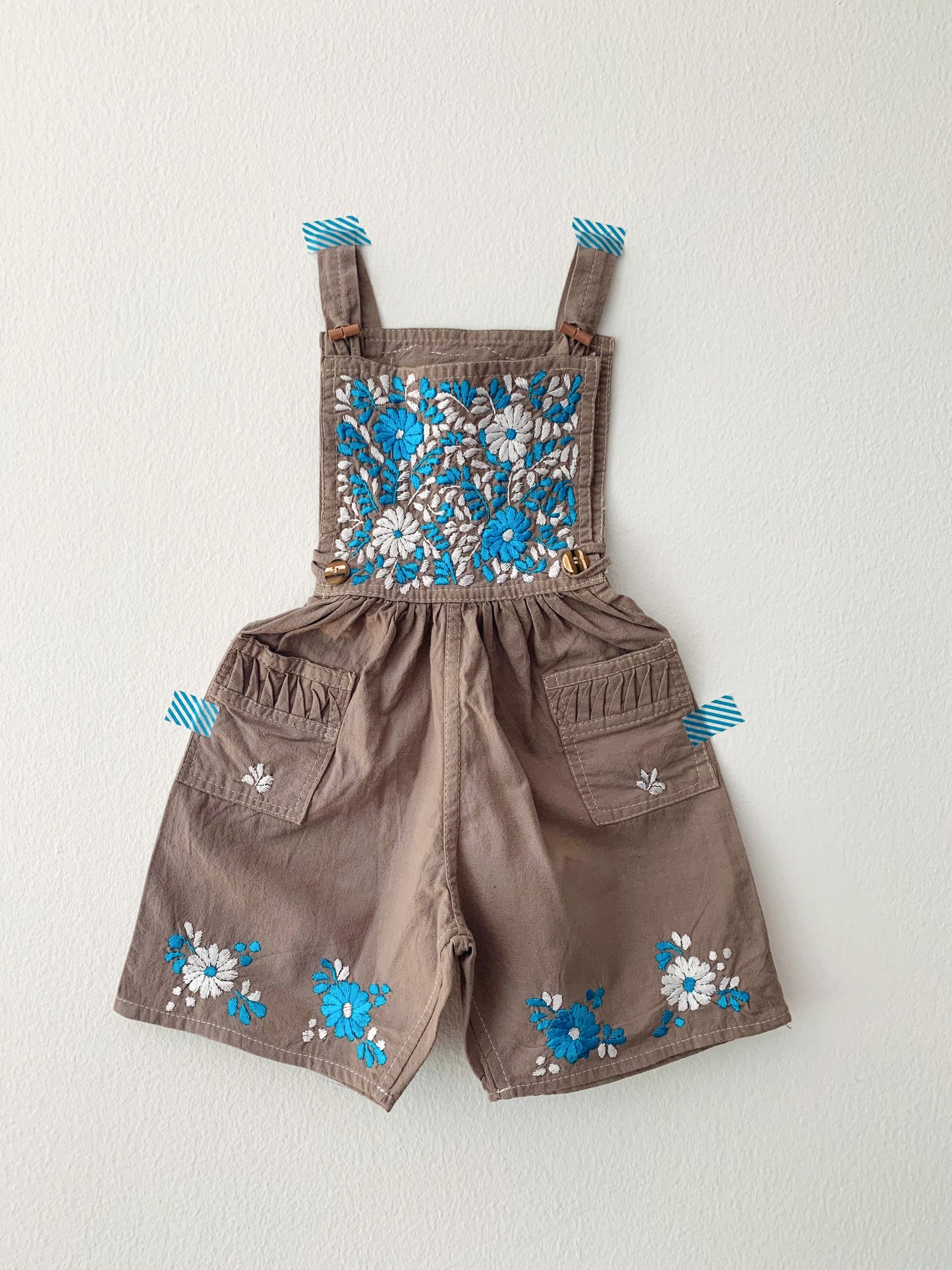 Hand embroidered kids shortalls
