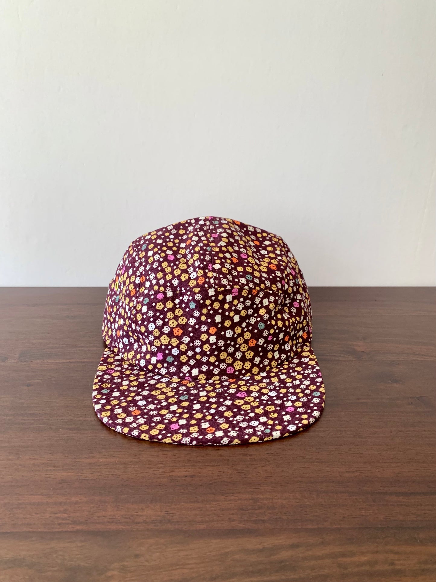 Burgundy ditsy floral 5-panel hat