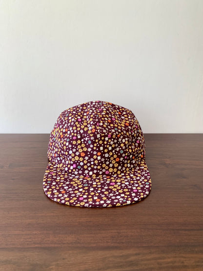 Burgundy ditsy floral 5-panel hat